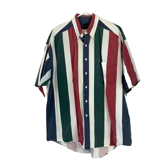 Structure Other - Vintage 90s Structure Cotton Wide Vertical Stripe Short Sleeve Shirt Mens XL